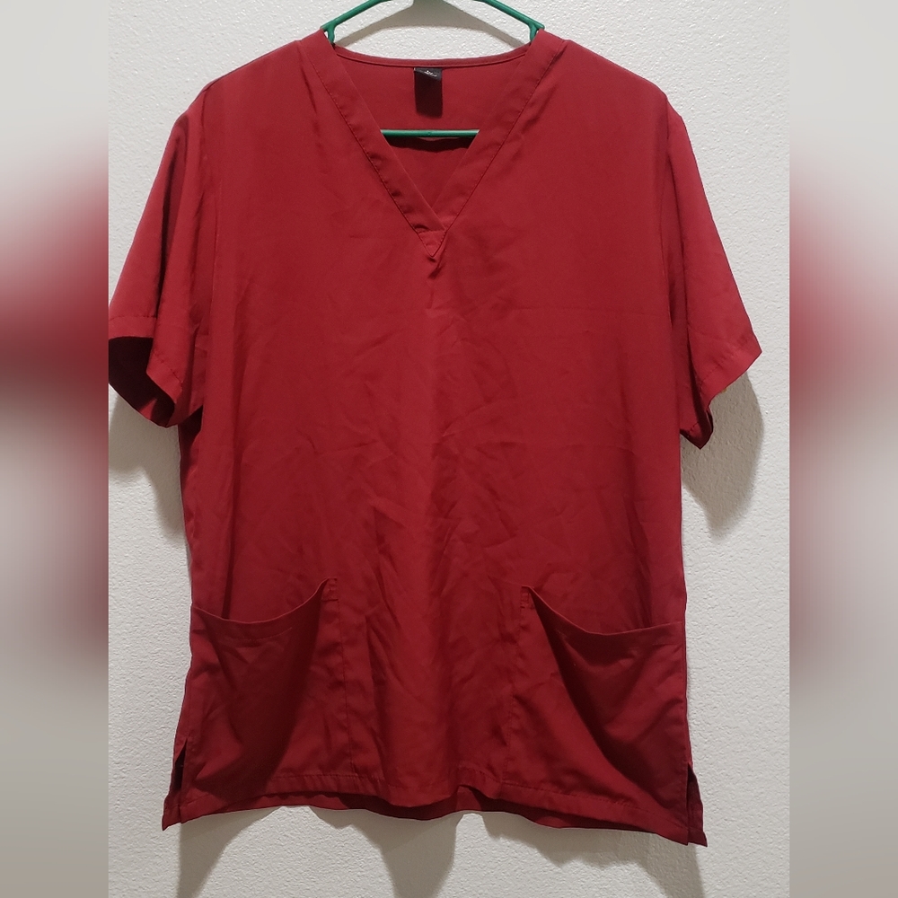 red scrub top size large